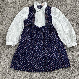 Vintage Ruth Originals Dress Kids 6 Black Floral Prairie Cottagecore